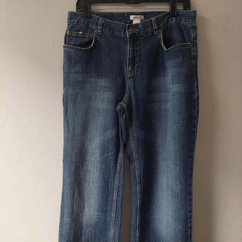 Harold's Blue Denim Jeans Embellished Back Pockets‎ Flare Bootcut Size 12 Womens